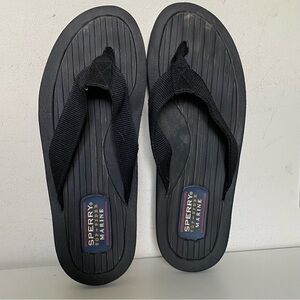 Sperry Top Sider Marine Black Nylon Waterproof Flip Flops Thongs Sandals